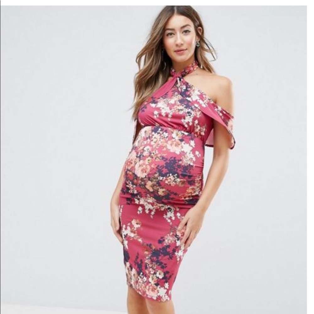 Asos maternity Floral twist ruffle pencil dress S - Picture 2 of 8